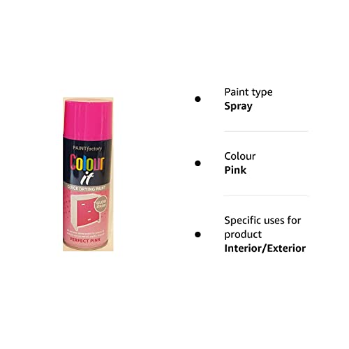 Paint Factory Colour It Quick Drying Spray Paint 400ml Perfect Pink Gloss Finish