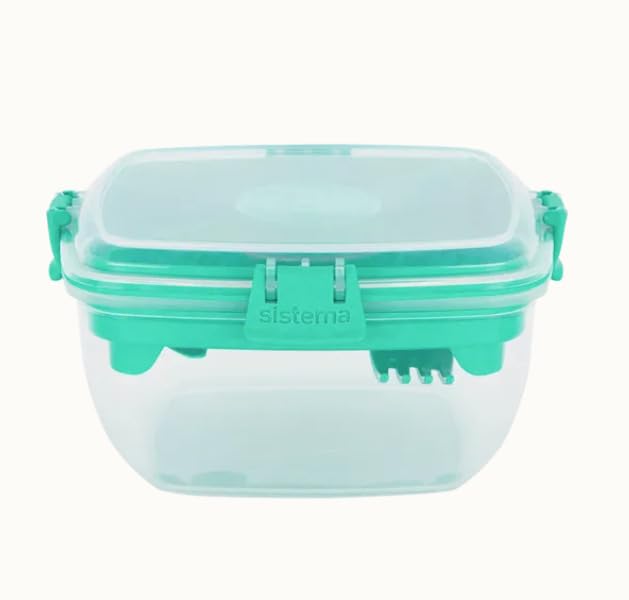 Sistema Salad TO GO | Lunch Box with Individual Compartments, Travel Cutlery & Dressing Pot| 1.1L | BPA-Free | Assorted Colours