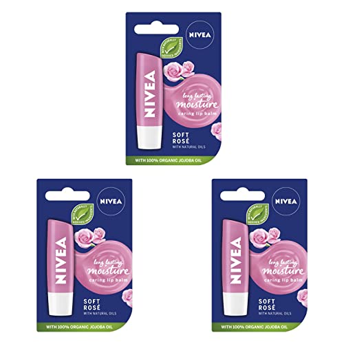 Pack of 3, Nivea Lip Care Balms Soft Rose