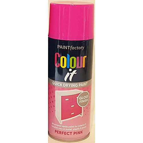 Paint Factory Colour It Quick Drying Spray Paint 400ml Perfect Pink Gloss Finish