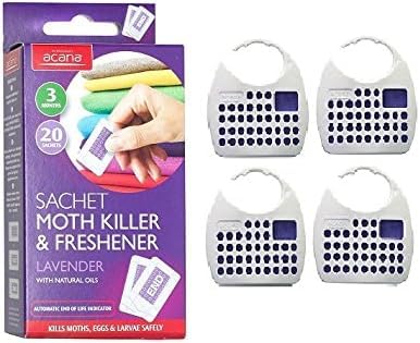 Dezpo Pack of 20 Acana Moth Killer Sachets with Hanging Moth Killer and Lavender Freshener