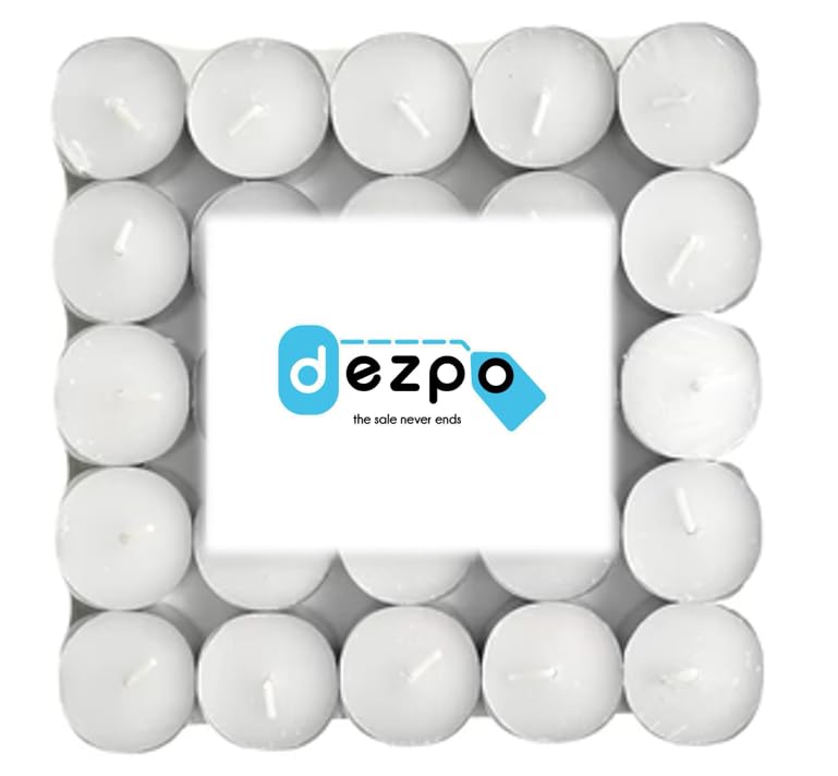 Dezpo | 8 Hour Tea Lights Candles (50 Pack) - White Long Lasting Tea Lights - Unscented - 3.8 x 2.3 CM, 8hr