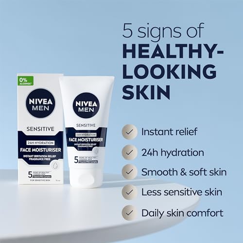 NIVEA MEN Sensitive Face Moisturiser 75ml Men's 2 with Zero Percent Alcohol Skin Care Essentials