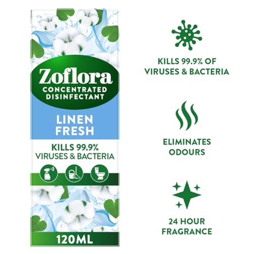 Zoflora Linen Fresh 12pc x 120ml, Concentrated 3-in-1 Multipurpose Disinfectant Kills 99.9% of Bacteria & Viruses