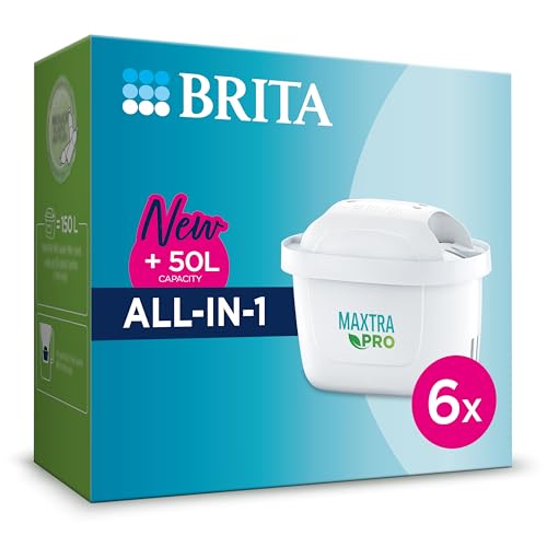 BRITA MAXTRA PRO All In One Water Filter Cartridge 6 Pack - Original BRITA refill reducing impurities, chlorine, pesticides and limescale for tap water with better taste