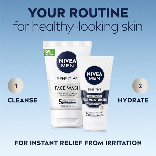 NIVEA MEN Sensitive Face Moisturiser 75ml Men's 2 with Zero Percent Alcohol Skin Care Essentials