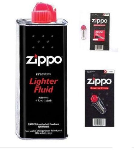 2 X Zippo Lighter Fluid Fuel Petrol 125ml Tin + Wick + 6 Flints