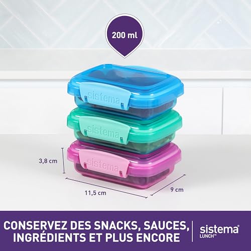 Sistema Lunch Food Storage Containers | 400 ml | Small Snack Pots | BPA-Free Plastic | Assorted Colours | 3 Count