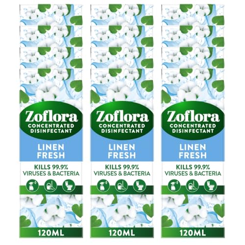 Zoflora Linen Fresh 12pc x 120ml, Concentrated 3-in-1 Multipurpose Disinfectant Kills 99.9% of Bacteria & Viruses