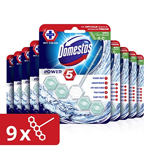 Domestos Power 5 Ocean Toilet Rim Blocks, Pack of 9