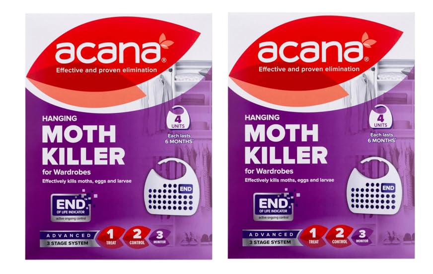 Acana Hanging Moth Killer & Freshener - 8 Pack, Lavender Scent with Natural Oils, 6-Month Protection for Wardrobes, Clothing & Bedding