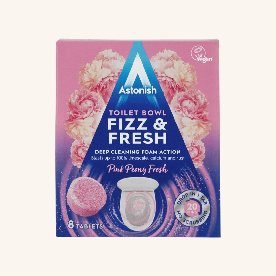 Astonish Toilet Bowl Fizz & Fresh Deep Cleaning Foam Action (Pink Peony Fresh - Pack of 6, 8 Tablets)