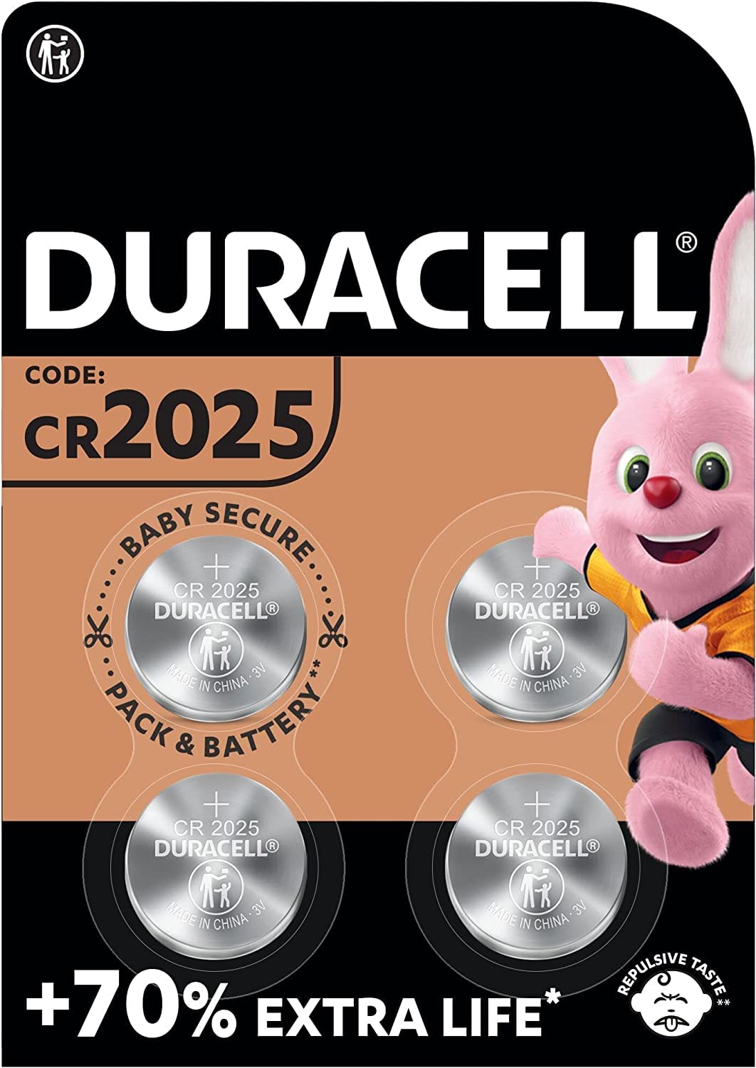 4X Duracell CR 2025 With Lithium (1 Blister Pack Of 4 Batteries) 4 Batteries