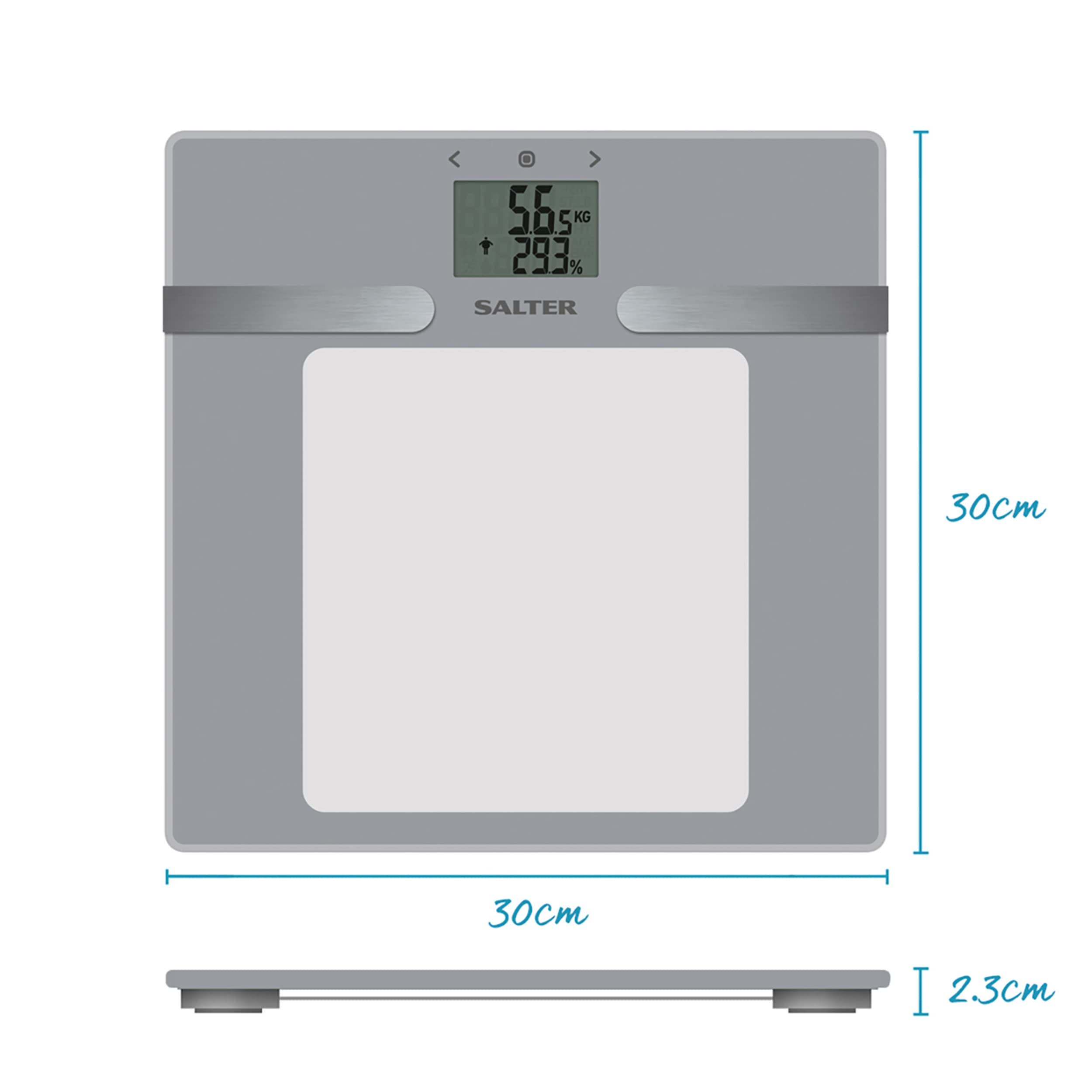 Salter 9194 SV3R Dashboard Glass Analyser Bathroom Scale, Digital Display, 180KG Capacity, Measures Weight, Body Fat/Water, Muscle/Bone Mass, BMI/BMR, 10 User Memory, Athlete Mode, Carpet Feet, Silver