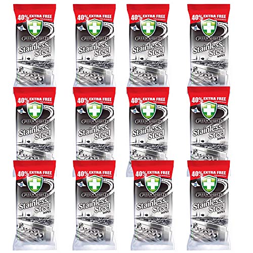 Green Shield Stainless Steel Wipes 12 Packs of 70 = 840 Wipes Cuts Through Kitchen Grease, Removing Stains for Kitchen Appliances