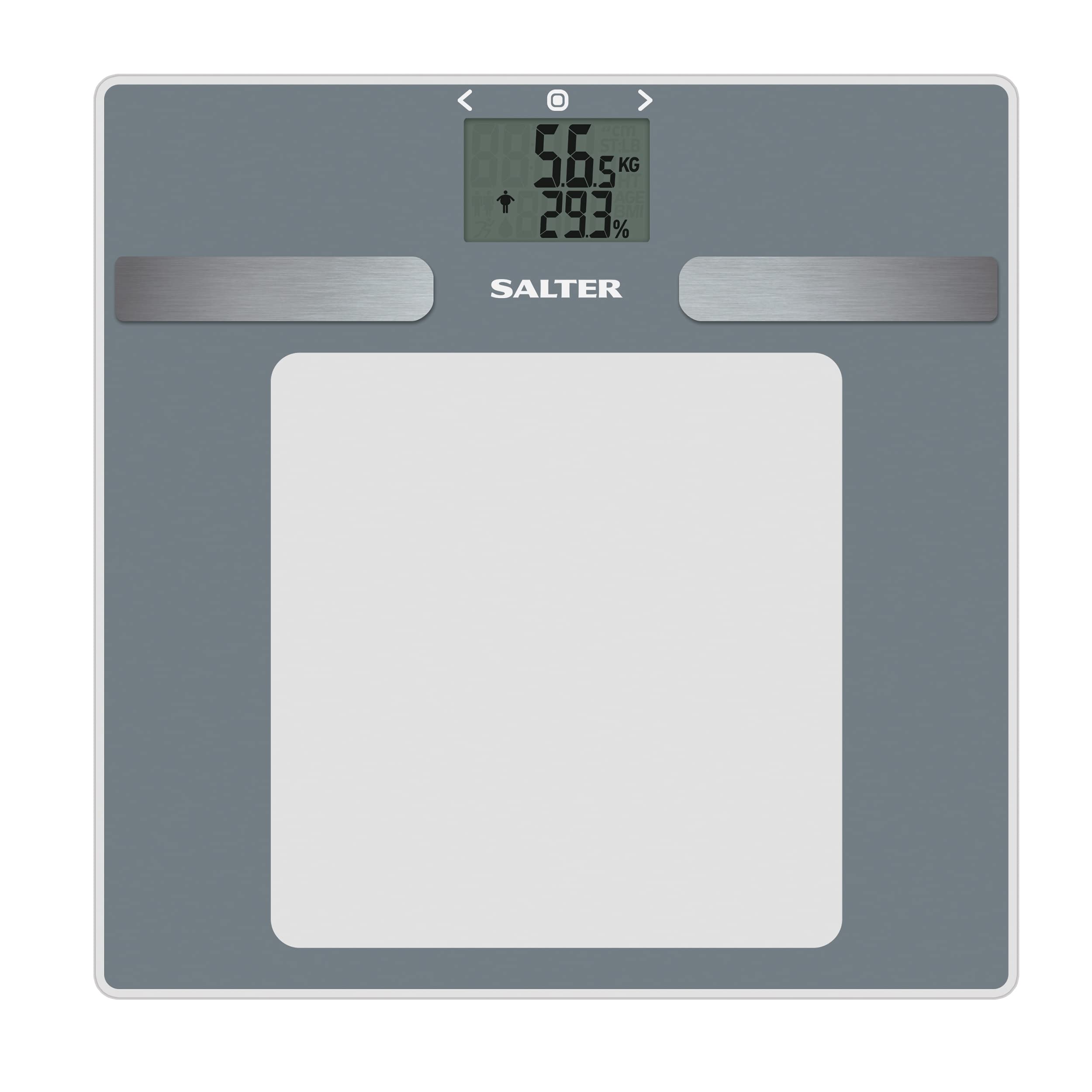 Salter 9194 SV3R Dashboard Glass Analyser Bathroom Scale, Digital Display, 180KG Capacity, Measures Weight, Body Fat/Water, Muscle/Bone Mass, BMI/BMR, 10 User Memory, Athlete Mode, Carpet Feet, Silver