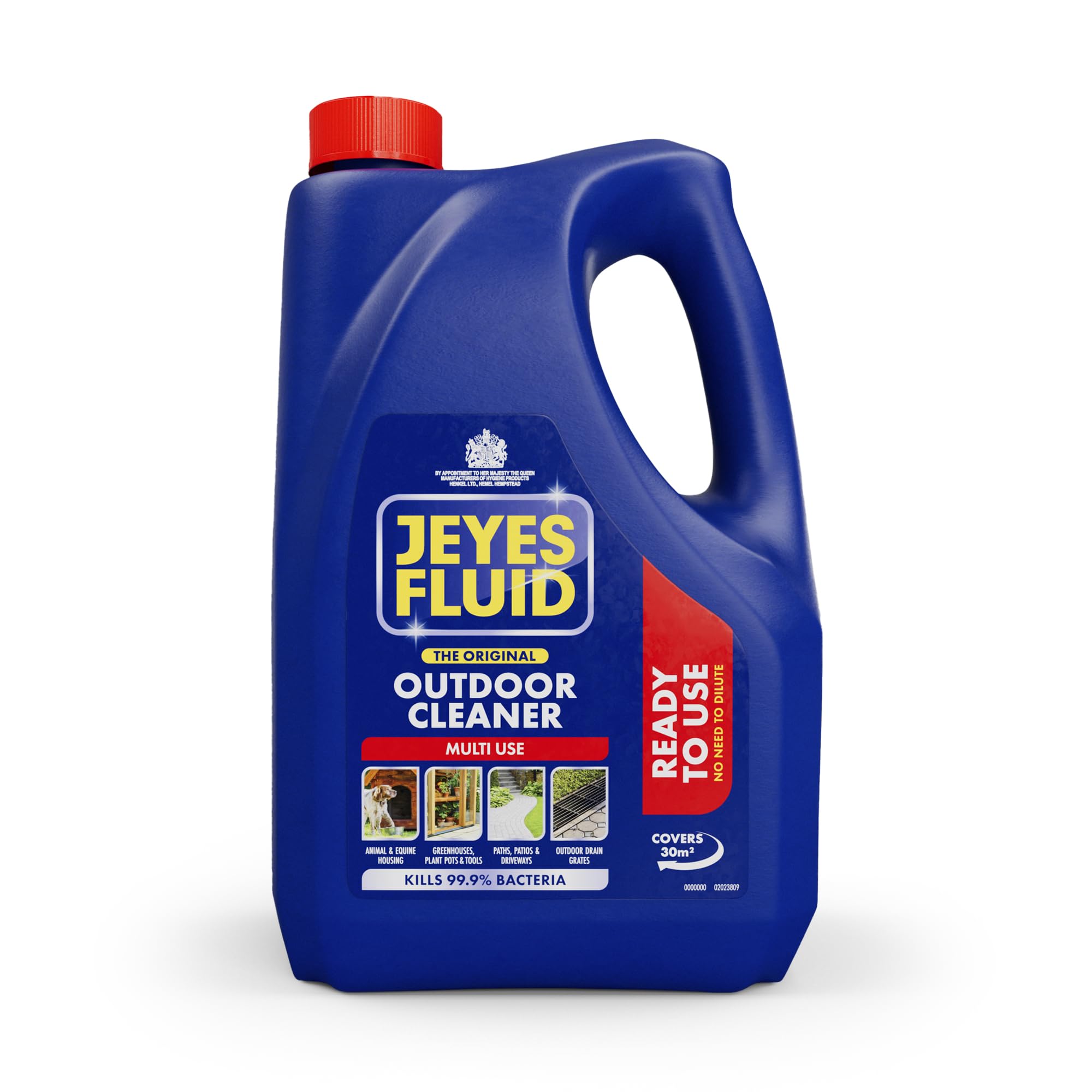 Jeyes Fluid Ready-To-Use Outdoor Cleaner and Disinfectant for Paths, Patios, Driveways and Pet Housing, Blue, 4 Litre, Packing May Vary.