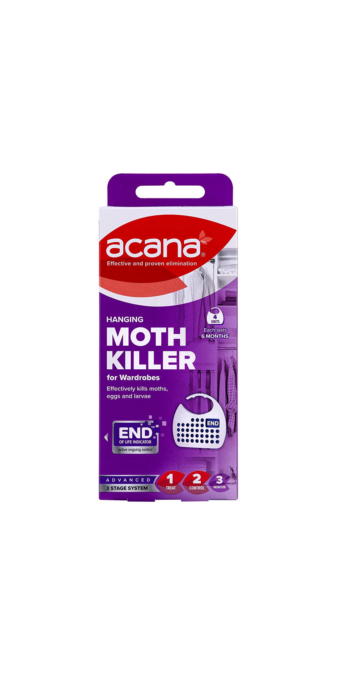 Acana Hanging Moth Killer & Freshener, 4 Pack - Lavender Fragrance, Natural Oils - For Wardrobes - Protects Clothing & Bedding - Each Lasts 6 Months