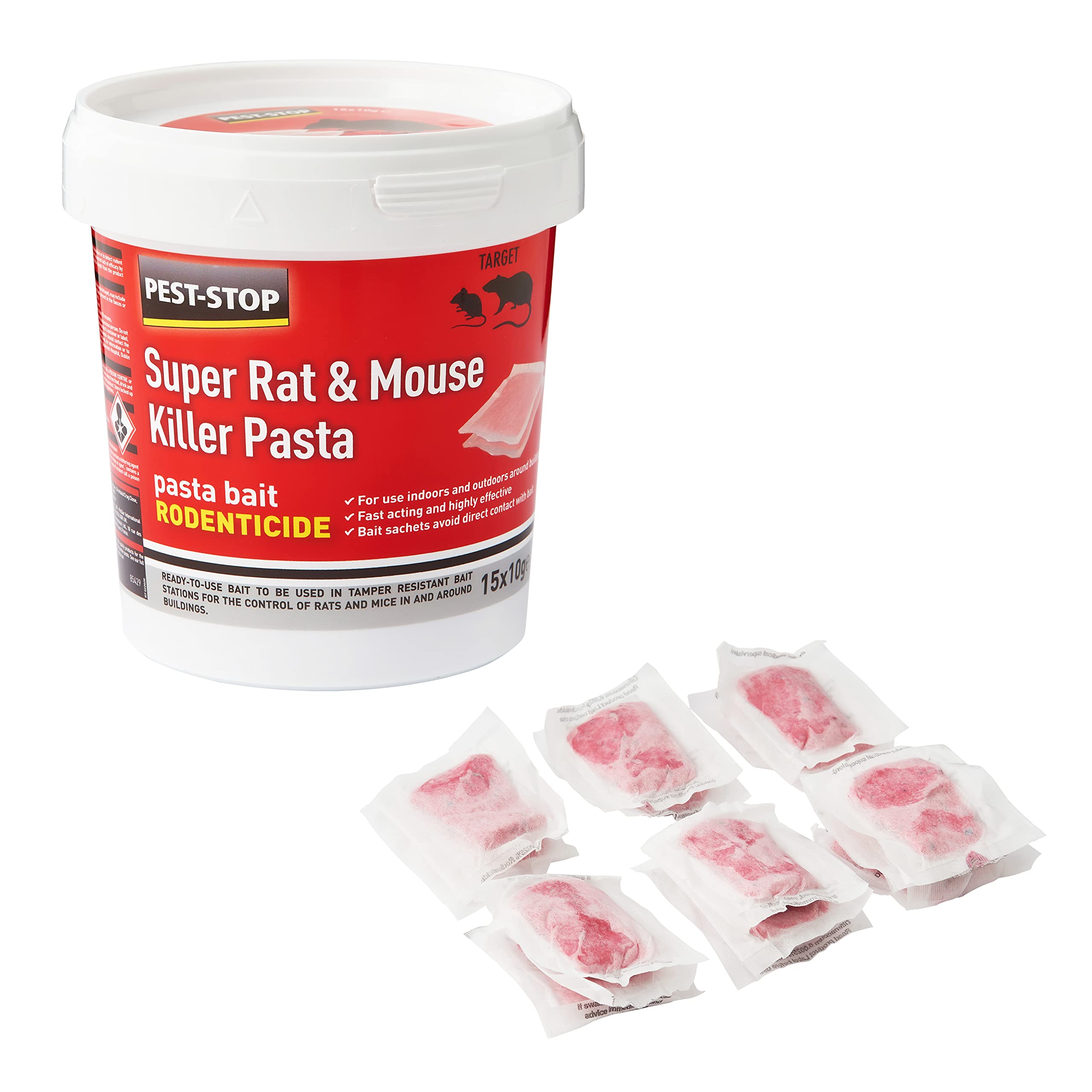 Pest Stop Super Rat & Mouse Killer Pasta Bait - Baits for Mouse Rat - Mice Killer - Rat Control for Home, Office, Garden, Industry - (15 x 10g)