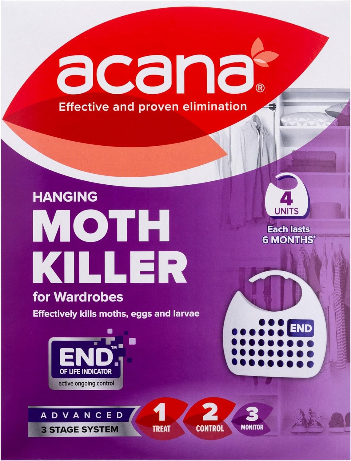 Acana Hanging Moth Killer & Freshener - 8 Pack, Lavender Scent with Natural Oils, 6-Month Protection for Wardrobes, Clothing & Bedding