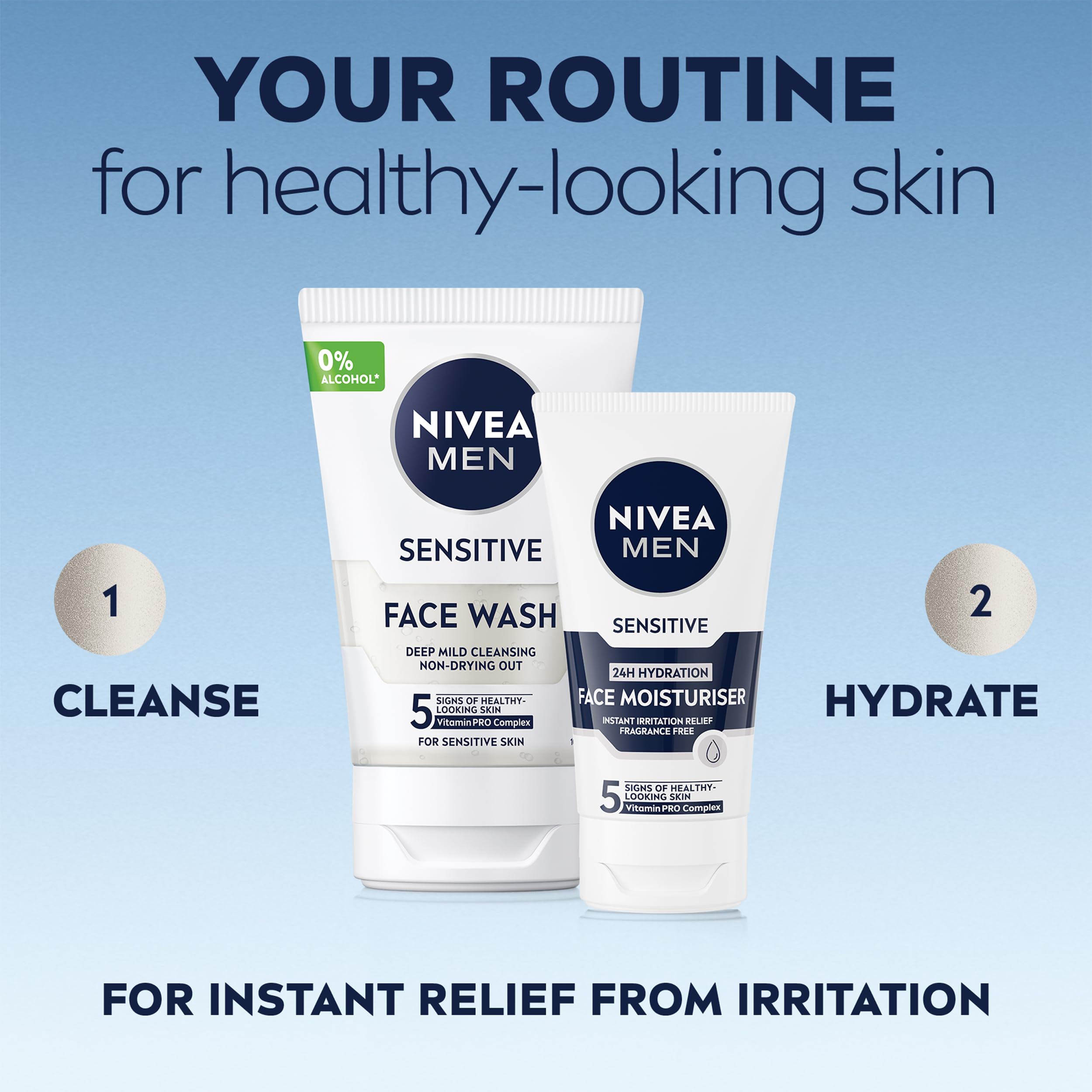 NIVEA MEN Sensitive Face Moisturiser 75ml Men's 2 with Zero Percent Alcohol Skin Care Essentials