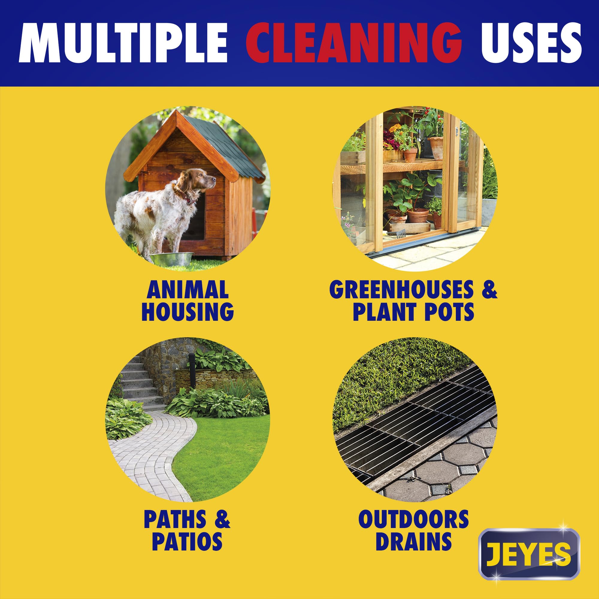 Jeyes Fluid Ready-To-Use Outdoor Cleaner and Disinfectant for Paths, Patios, Driveways and Pet Housing, Blue, 4 Litre, Packing May Vary.