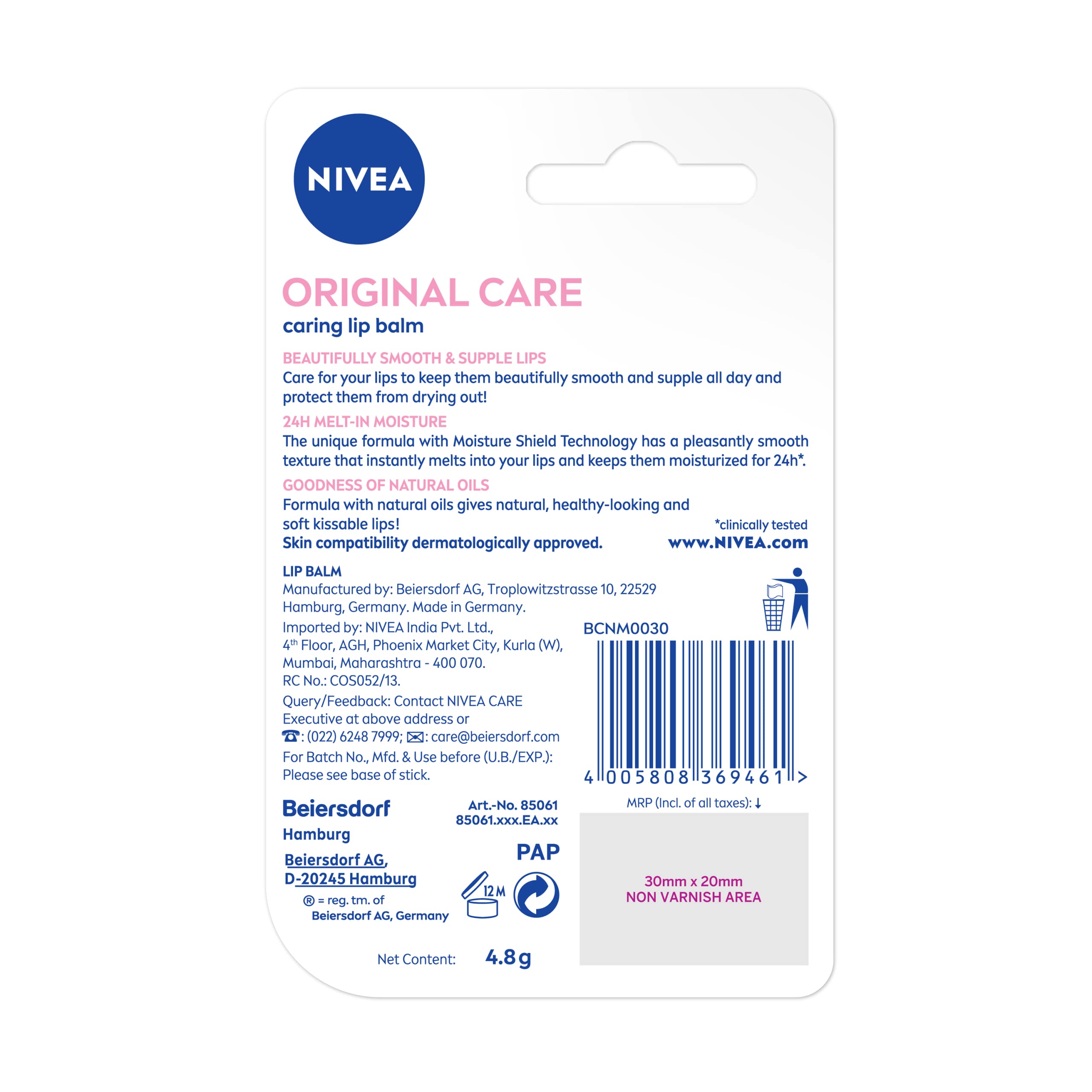 Nivea Lip Balm Original Care,4.8 g