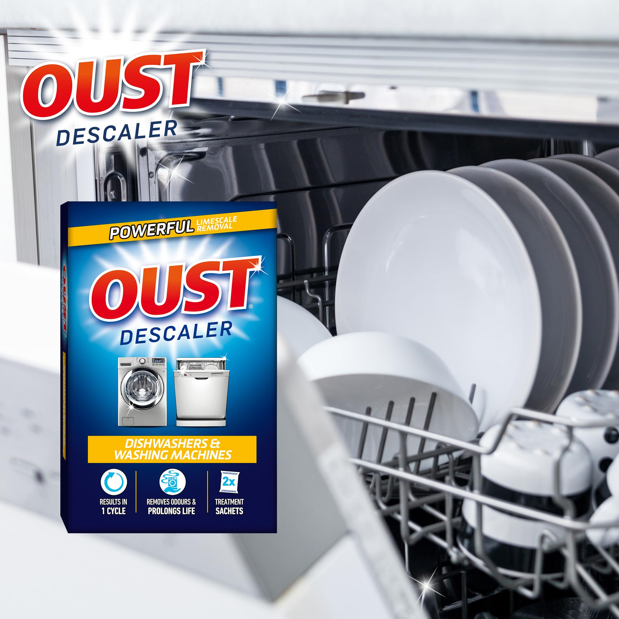 Oust Dishwasher & Washing Machine Descaler - 2 x 75g Sachets