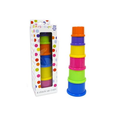 First Steps - 6 Coloured Stack Up Cups - Ideal for 6 Months + - Bargain Genie