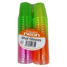 Partyrama 40 COLOURFUL NEON DISPOSABLE PLASTIC SHOT CUPS GLASSES PARTY GREEN PINK ETC - Bargain Genie