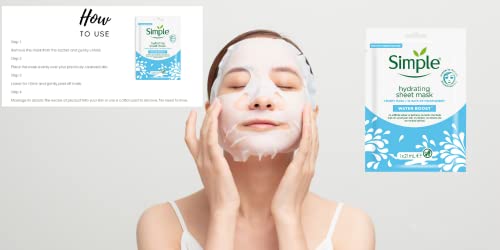 Temas Store Simple Water Boost Face Sheet Mask 21ml Face Pampering Gift Box | 2 x Simple Ultra Hydrating Sheet Mask |For Sensitive Skin, Dull & Tired Face| Soothing Face Reviving Mask |Gift Box Ready