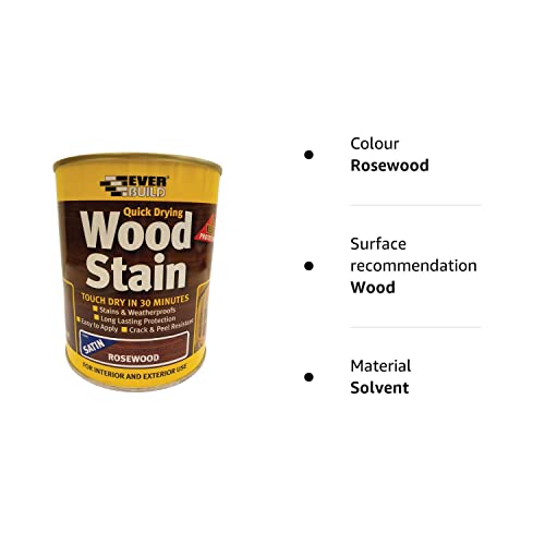 Everbuild EVBWSRW250 250 ml Quick Dry Wood - Stain Satin Rosewood_P - Bargain Genie