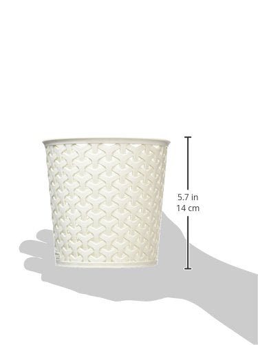 CURVER Faux Rattan Dresser Storage Pot-Medium (Perfect for Hair Brushes), White, 14 x 14 x 14 cm