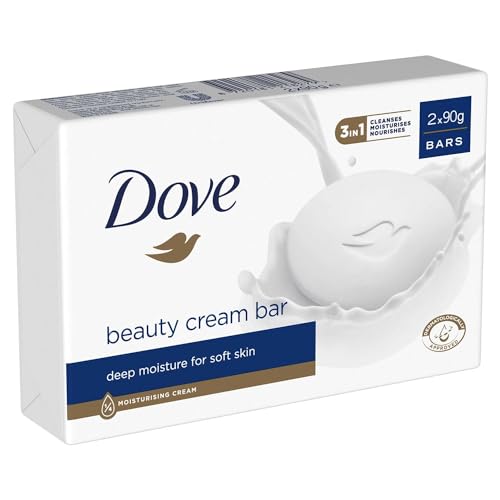 Dove Orginal Beauty Cream Bar 3 in 1 Cleanses, Moisturises and Nourishes Sulphate-Free Bath Soap for Soft and Smooth Skin, Suitable for Daily Use, 2x90g