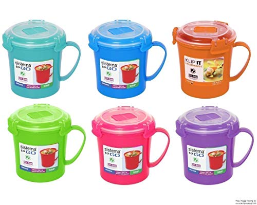 3xSistema Klip It Microwave Soup To Go Mug, 565ml, Assorted Colours - Bargain Genie