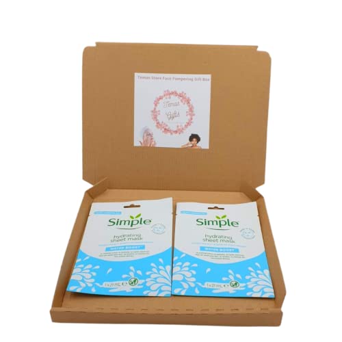 Temas Store Simple Water Boost Face Sheet Mask 21ml Face Pampering Gift Box | 2 x Simple Ultra Hydrating Sheet Mask |For Sensitive Skin, Dull & Tired Face| Soothing Face Reviving Mask |Gift Box Ready