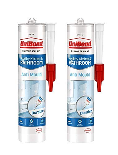 Unibond Anti-Mould White, Waterproof Mould Protection Kitchen & Bathroom Sealant, Long-Lasting White Silicone Sealant, Powerful Bath Sealant, 1 x 274g Cartridge - 2 Pack - Bargain Genie