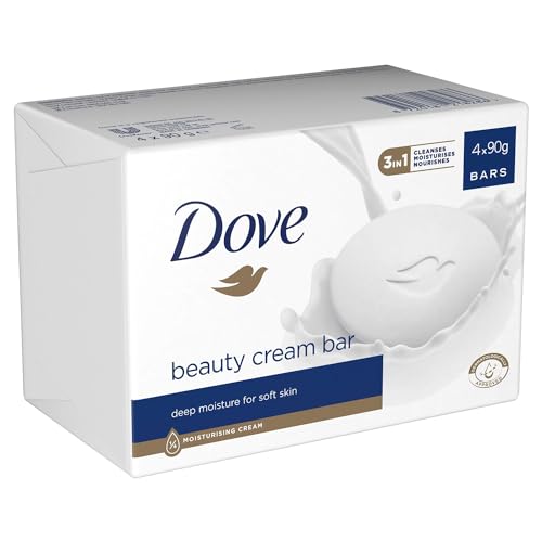 Dove Orginal Beauty Cream Bar 3 in 1 Cleanses, Moisturises and Nourishes Sulphate-Free Bath Soap for Soft and Smooth Skin, Suitable for Daily Use, 2 Pack (4x90g)