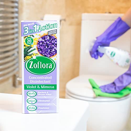 Zoflora Violet and Mimosa 500ml, Concentrated 3-in-1 Multipurpose Disinfectant Kills 99.9% of Bacteria & Viruses