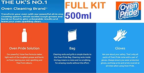 Oven Pride 500ml complete kit with SAFETY Gloves and SMART bag for Rack + Grill Easy cleaning Degreases oven without need for scrubbing, oven pride complete oven cleaning kit - Bargain Genie