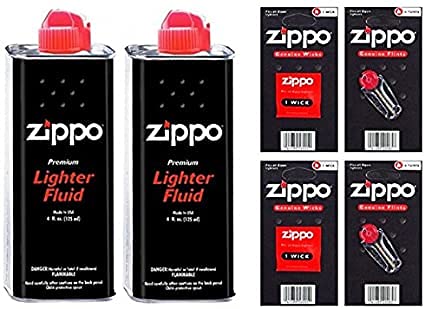 2 TINS ZIPPO LIGHTER FUEL/FLUID+12 FLINTS+2 WICKS - Bargain Genie