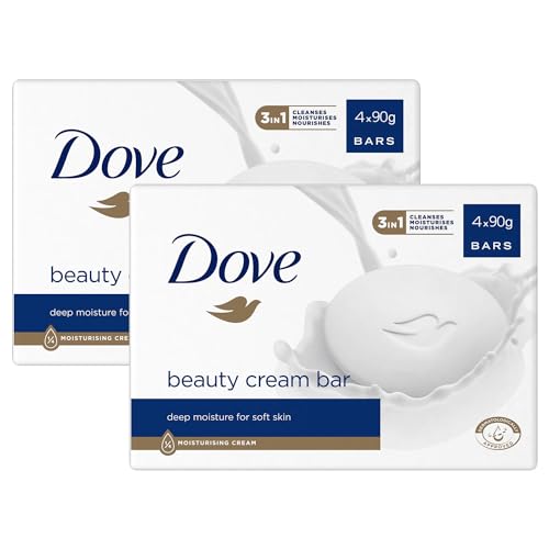 Dove Orginal Beauty Cream Bar 3 in 1 Cleanses, Moisturises and Nourishes Sulphate-Free Bath Soap for Soft and Smooth Skin, Suitable for Daily Use, 2 Pack (4x90g)