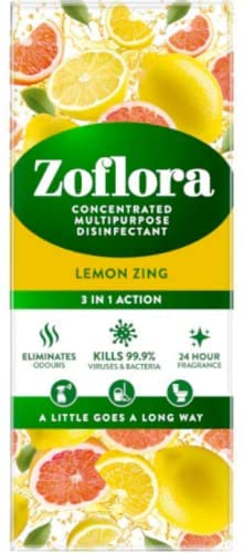 Zoflora Concentrated Multipurpose Disinfectant & Odor Eliminator, 3 in 1 Action, Twin Pack, 2 x 500 ml, Lemon Zing Scent - Bargain Genie