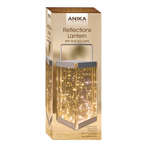 Anika 62190 Glass Reflections Lantern with 30 Warm White Battery Operated LED Rice Lights, Packaging may vary - Bargain Genie