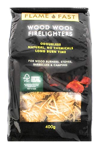 Tiger Tim Flamefast 400g Wood Wool Firelighters Natural Eco Odourless No Chemicals Long Burn Instant Fire Starters for Wood Burners Barbecues Stoves Grills Campfires - Bargain Genie