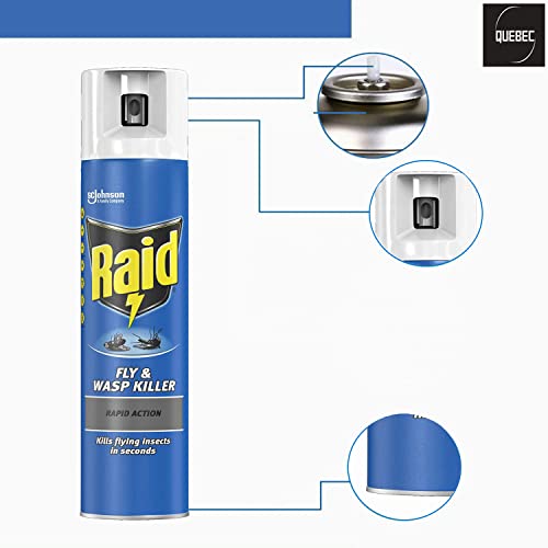 Quebec - Raid Rapid Action Fly- Indoor Raid Flying Insect Killer -Eliminates insects in seconds- Spray Leaves Neutral Scent-Wasp Killer Spray 300ml- Pack of 2