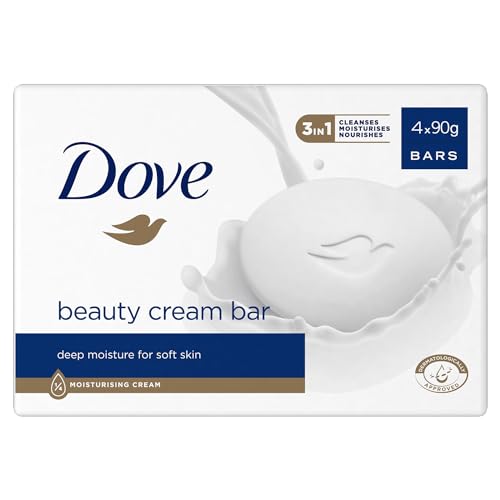 Dove Orginal Beauty Cream Bar 3 in 1 Cleanses, Moisturises and Nourishes Sulphate-Free Bath Soap for Soft and Smooth Skin, Suitable for Daily Use, 2 Pack (4x90g)