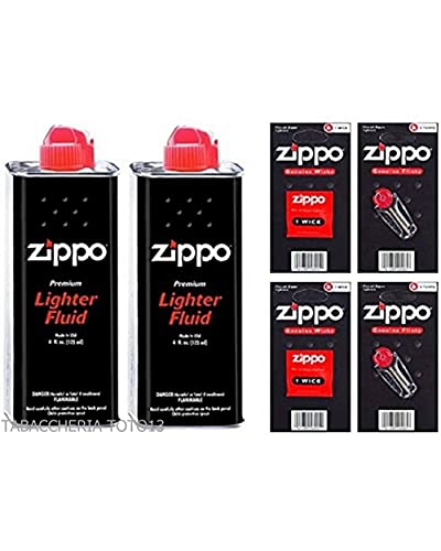 2 TINS ZIPPO LIGHTER FUEL/FLUID+12 FLINTS+2 WICKS - Bargain Genie