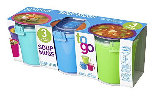 Sistema To Go Microwave Soup Mugs, 656 ml, Assorted Colours - Pack of 3 - Bargain Genie