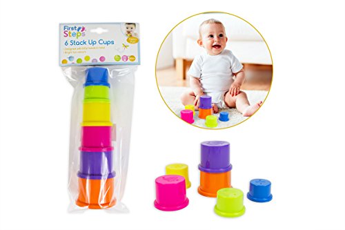 First Steps - 6 Coloured Stack Up Cups - Ideal for 6 Months + - Bargain Genie